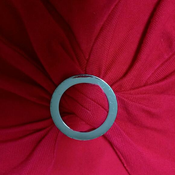 Womens Teen Red Top V Neck Top Metal Accent Buckle Gathered Front T Shirt PL - Picture 10 of 13